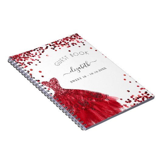 Gastboek Sweet 16 zwarte rode jurk glitter Notitieboek (Rechterzijde)