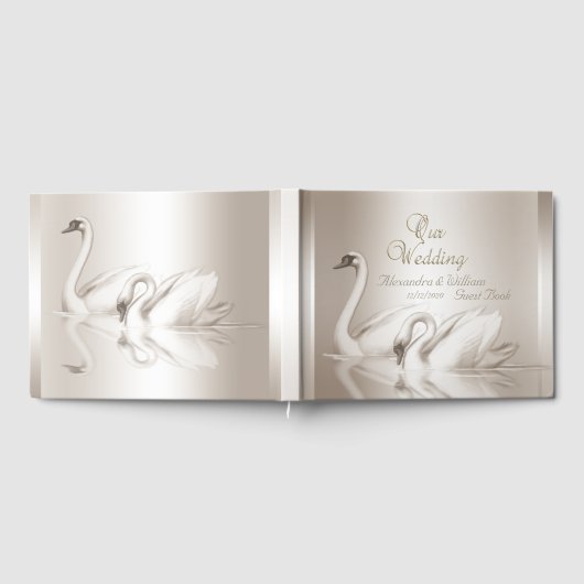 Gastboek Trouwzwanen Damask Cream White Gastenboek (Volledig)