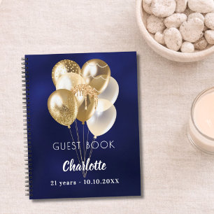 Gastboek verjaardag blauw gouden ballonnen notitieboek