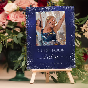 Gastboek verjaardag marine blauw zilver foto notitieboek