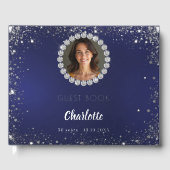 Gastboek verjaardag marine blauwe foto diamanten gastenboek (Voorkant)