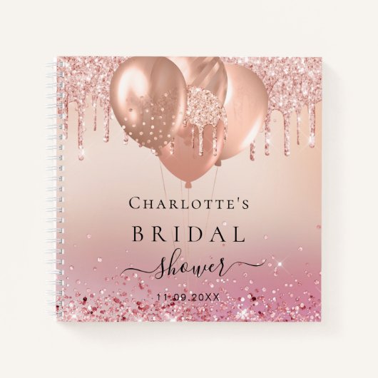 Gastboek vrijgezellenfeest roos gouden roze ballon notitieboek (Voorkant)
