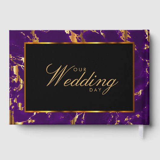 Gastboek - Zwart, Goud en Paarse Marmer Gastenboek (Achterkant)