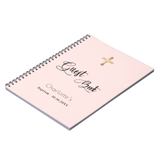 Gastboekbaptisme blush roos Gold girl script Notitieboek (Linkerzijde)