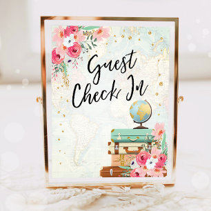 Gasten Check In Reis Avontuur Roze Bruids Bruiloft Poster