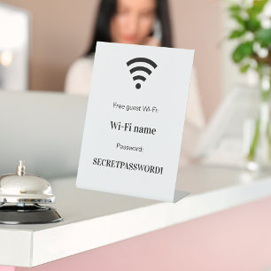 Gasten klant wifi-netwerk wachtwoord reclamebord met voetstuk