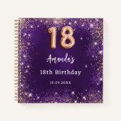 Gastenboek 18e Verjaardag paarse roos gouden glitt Notitieboek (Voorkant)