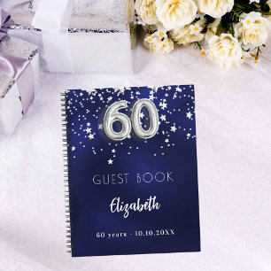 Gastenboek 60e verjaardag navy blauwe zilveren ste notitieboek