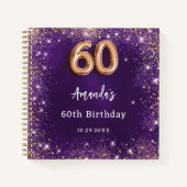 Gastenboek 60e Verjaardag paarse roos gouden glitt Notitieboek (Voorkant)