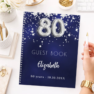 Gastenboek 80e verjaardag navy blauwe zilveren ste notitieboek