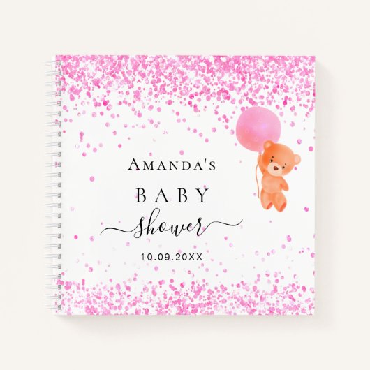 Gastenboek baby shower roze teddybeer meisje notitieboek (Voorkant)