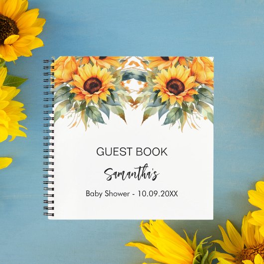 Gastenboek baby shower zonnebloemen waterverf notitieboek