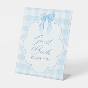 Gastenboek Blauwe Strik Baby Shower Tafelbord Reclamebord Met Voetstuk