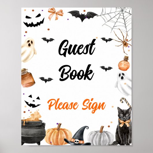 " Gastenboek " Boo Black Cat Halloween teken Poster (Voorkant)