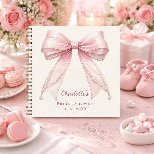 Gastenboek Bruidsfeest roze lint parels Notitieboek