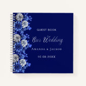 Gastenboek bruiloft marine blauwe bloemen notitieboek (Voorkant)