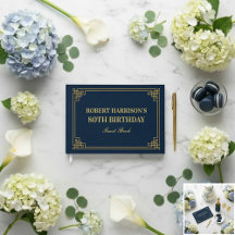Gastenboek Chic Navy Goud 80e Verjaardag