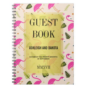 Gastenboek   Fabulous Modern Hot Pink Flamingo's Notitieboek