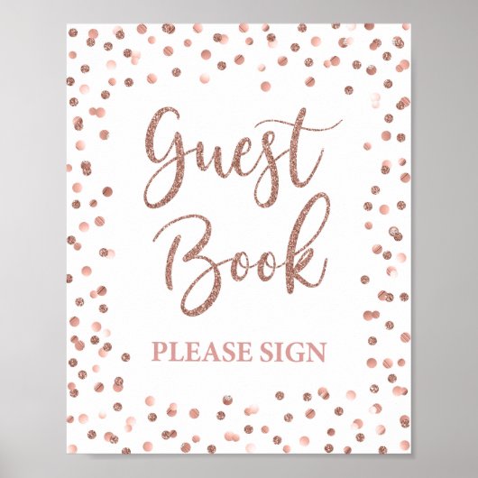 Gastenboek Feest Bord Roze Goud Glitter Confetti Poster (Voorkant)