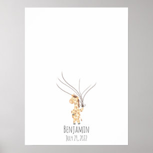 Gastenboek met vingerafdrukken van baby-giraffe poster