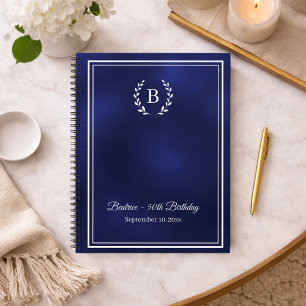 Gastenboek navy blue Monogramm krans Verjaardag Notitieboek
