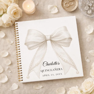 Gastenboek Quinceanera strik ivoor witte parels Notitieboek