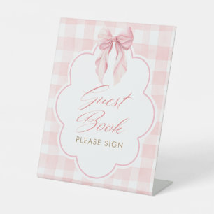 Gastenboek Roze Strik Baby Shower Tafelbord Reclamebord Met Voetstuk