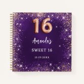 Gastenboek Sweet 16 paarse roos gouden glitter Notitieboek (Voorkant)