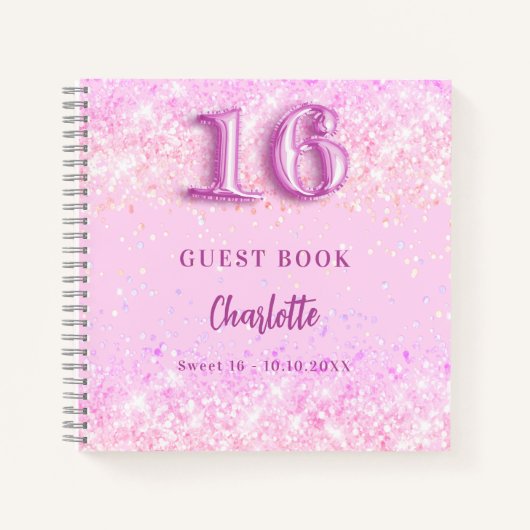 Gastenboek Sweet 16 roze confetti naam Notitieboek (Voorkant)