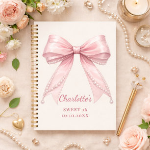Gastenboek Sweet 16 roze strik ivoor parels Notitieboek