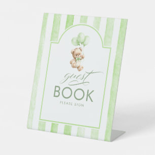 Gastenboek Teddybeer Groene Strepen Babyfeestje Reclamebord Met Voetstuk