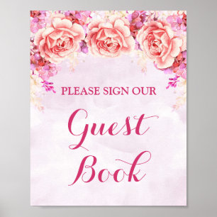 Gastenboek teken Paarse roze Waterverf bloemen Poster