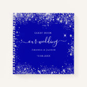 Gastenboek trouwen koninklijk blauw zilver glitter notitieboek (Voorkant)