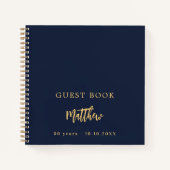 Gastenboek verjaardag donkerblauw script notitieboek (Voorkant)