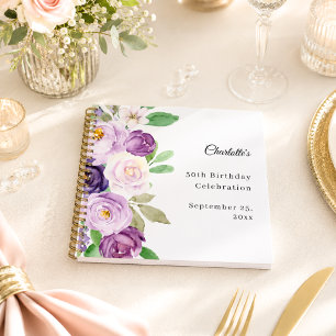 Gastenboek Verjaardag Paarse Violet Bloemen Notitieboek