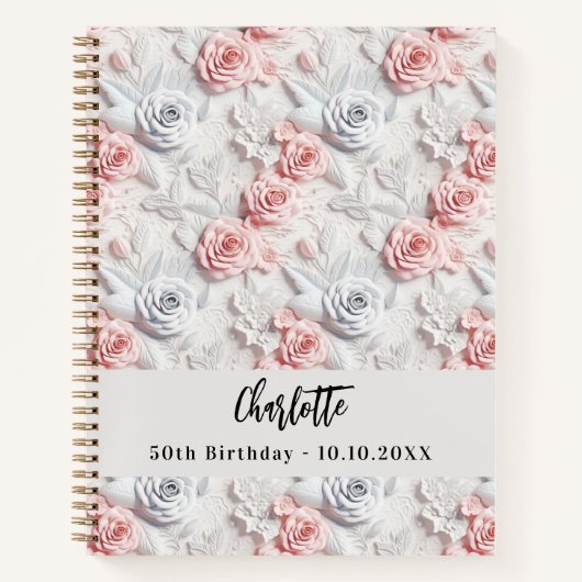 Gastenboek verjaardagsbloemen roze witte naam notitieboek (Voorkant)
