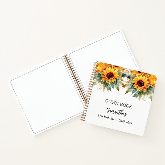 Gastenboek verjaardagszonnebloemen waterverf notitieboek (Binnen)