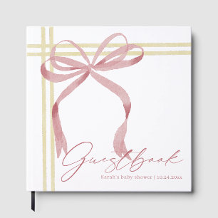 Gastenboek voor babyfeestje met zachte roze strik