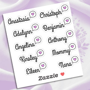 Gastenlijst 10 Namen Grappig Pret Paarse Spraakbal Sticker