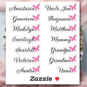 Gastenlijst 14 Namen Calligrafie Roze Vlinder Sticker