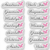 Gastenlijst 14 Namen Kalligrafie Roze Vlinder Sticker (Voorkant)