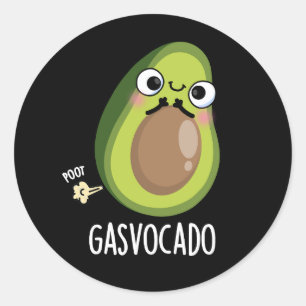 Gasvocado Grappig Scheten Avocado Pun Donker BG Ronde Sticker
