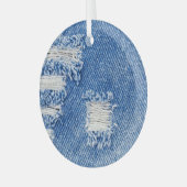 Gat, denim jeans, gescheurde textuur glas ornament (Voorkant links)