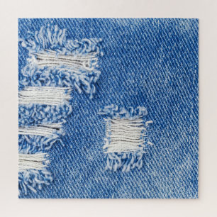 Gat, denim jeans, gescheurde textuur legpuzzel
