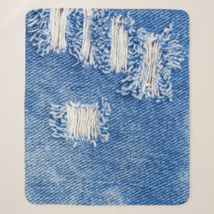 Gat, denim jeans, gescheurde textuur sherpa deken