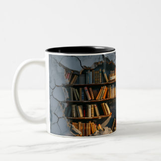 Gat in de muur boekenplank 3D zoals Tweekleurige Koffiemok