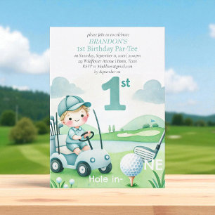 Gat in een golfjongen 1e verjaardag Par-T-shirt Kaart