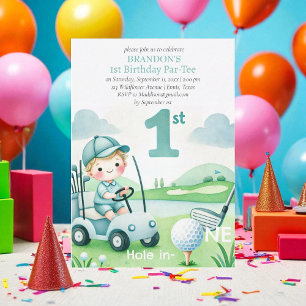 Gat in een golfjongen 1e verjaardag Par-T-shirt Kaart