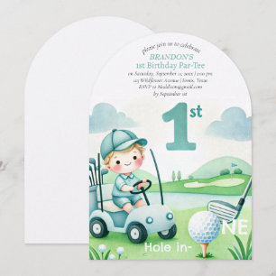 Gat in een golfjongen 1e verjaardag Par-T-shirt Kaart