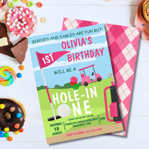 Gat in een golfmeisje 1e verjaardag par-T-shirt Kaart